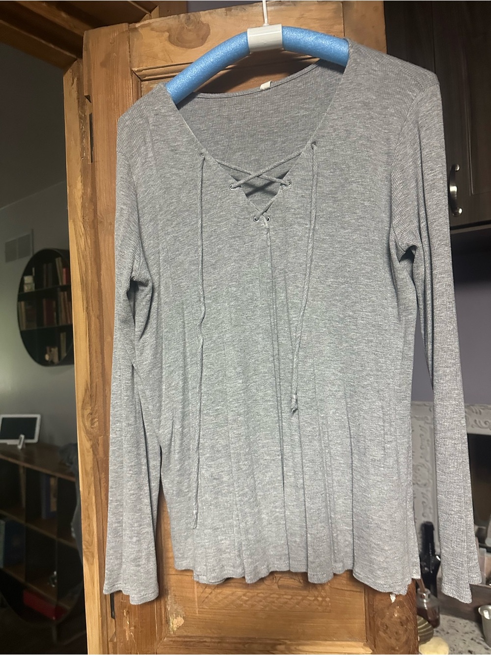 MTS lace up tie front grey tunic large super soft boho